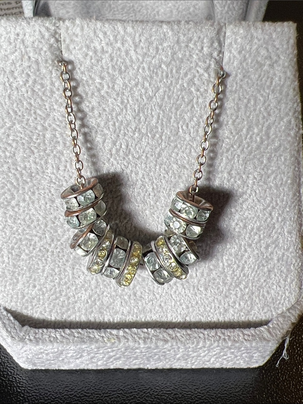 Delicate Silver-Tone Crystal Rondelle Necklace with Yellow Accents
